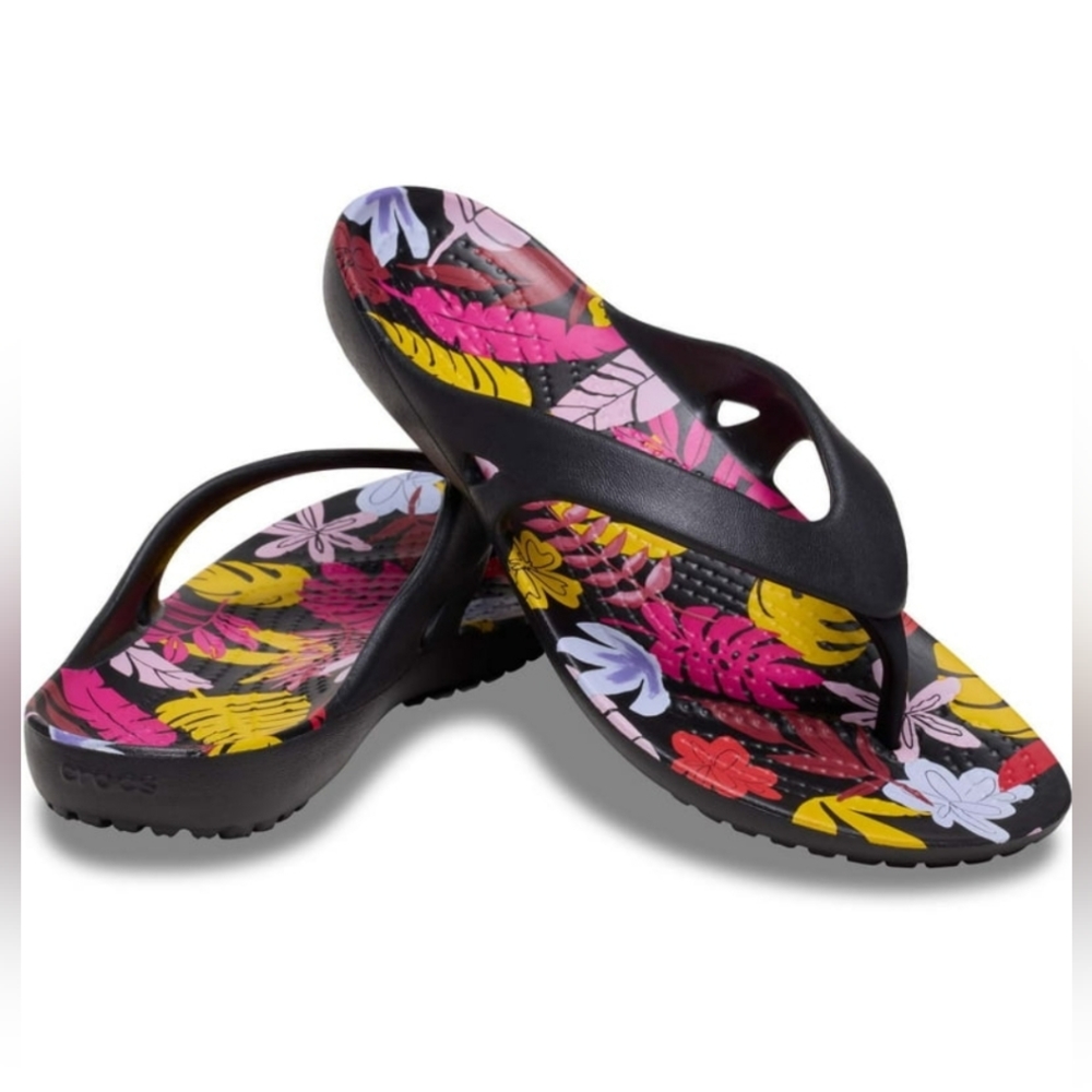CROCS Black Sole Floral Sandals